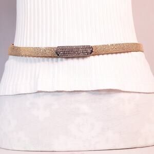 Womens Gold Tone Glitter Belt Large Waist Clear Rhinestone Buckle